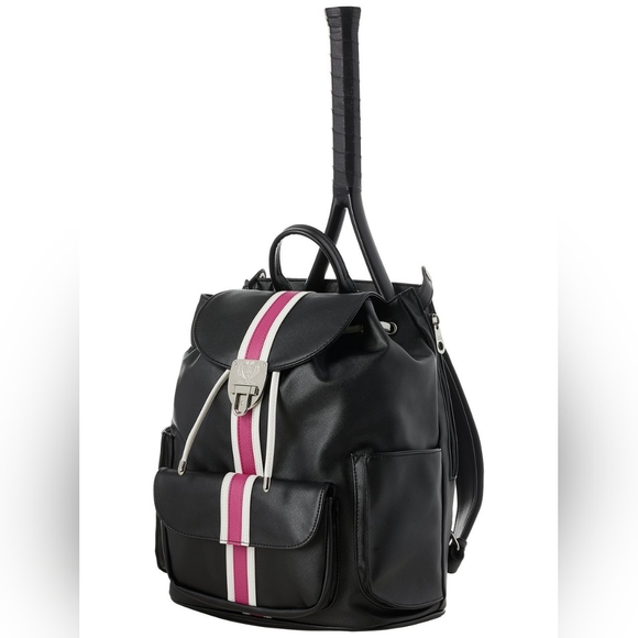 Court Couture Hampton Striped Tennis Backpack Racquet Sling Bag Black Pink - Picture 1 of 8